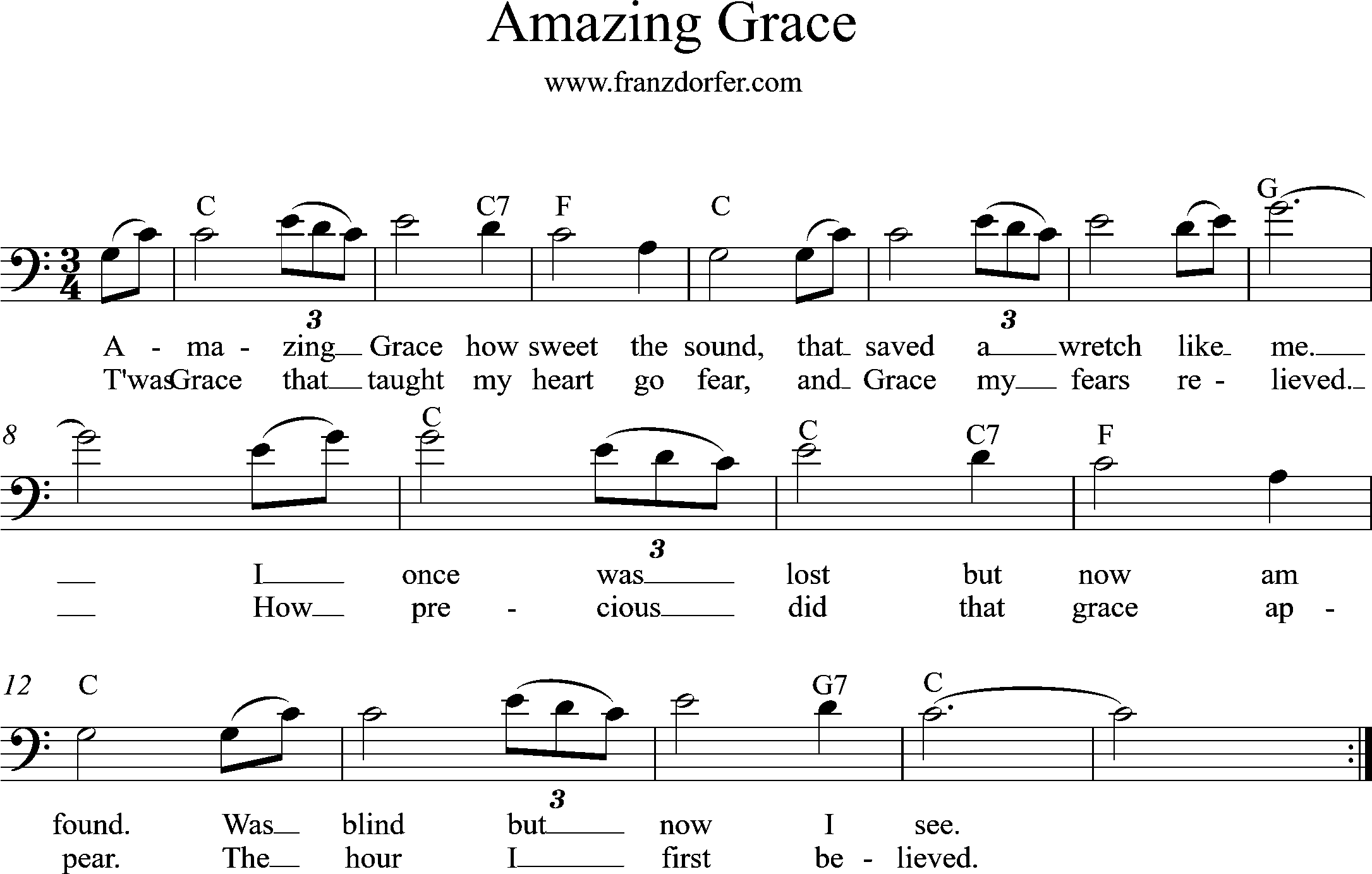 Cellonoten, Amazing Grace C-Dur